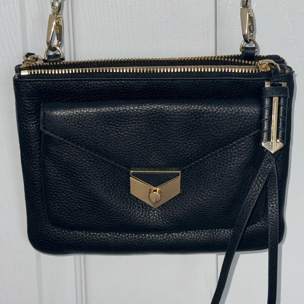SALE💥Covet by Stella & Dot Black Leather Crossbody Gold Hardware Double Zip Bag